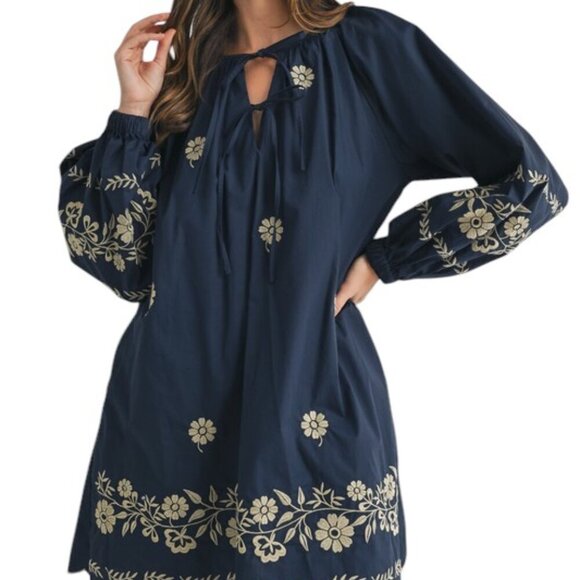 Navy Blue Floral Mini Spring Dress - Picture 3 of 13